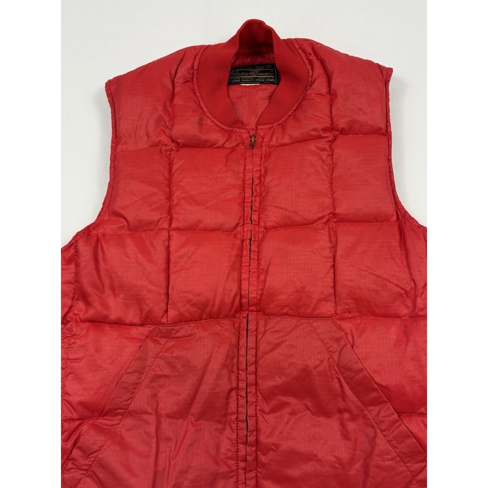 VTG 80s/90s Eddie Bauer Goose Down Quilted Puffer Vest Red Ripstop Men's Medium